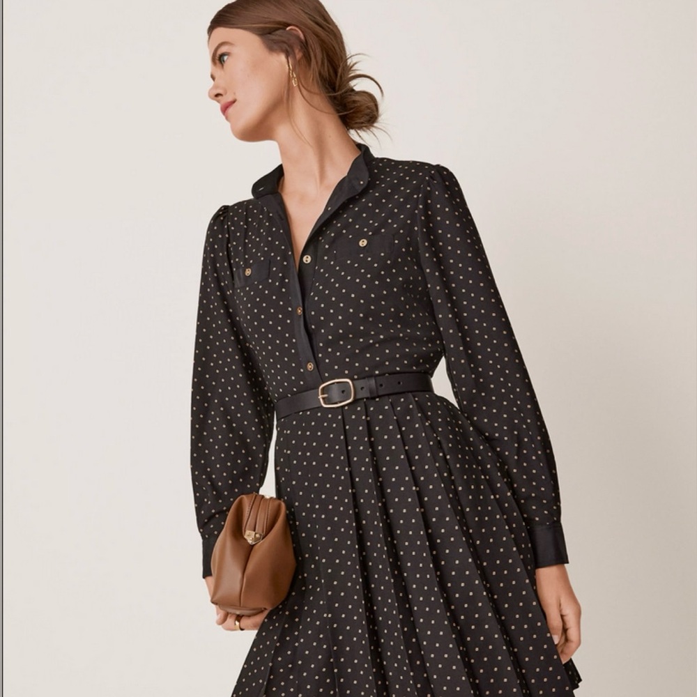 Ann Taylor Black and White Polka Dot Long Sleeve Dress - Picture 3 of 14